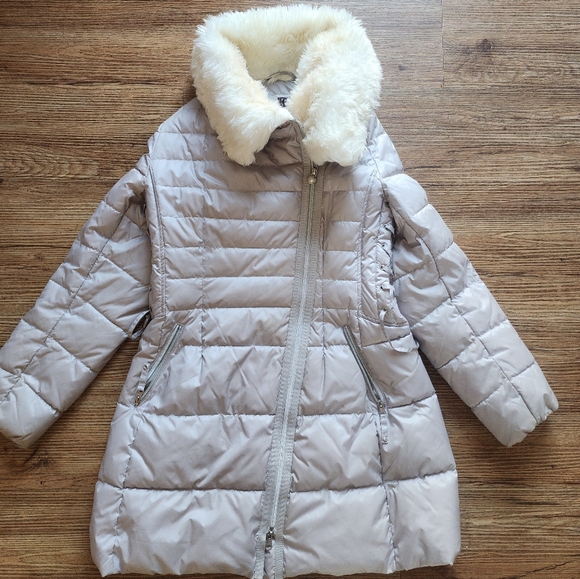 Laundry by Design Jackets & Blazers - Size L - Laudry Light Grey Puffer Jacket With White Fur Collar
